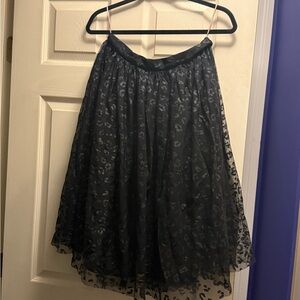 ModCloth Black A-Line Mesh Skirt with Subtle Leopard Print